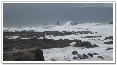 Tempestuous seas rage at the rocks...